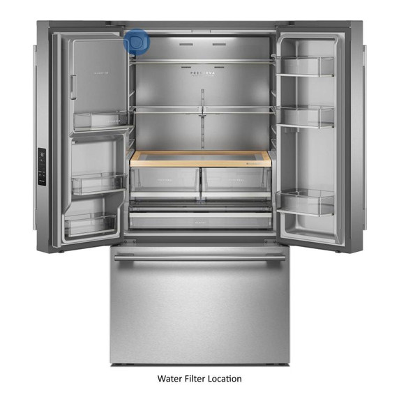 Kitchenaid® Réfrigérateur à portes françaises avec distributeur d’eau et de glaçons extérieur - 30 pi cu KRFF436SPS