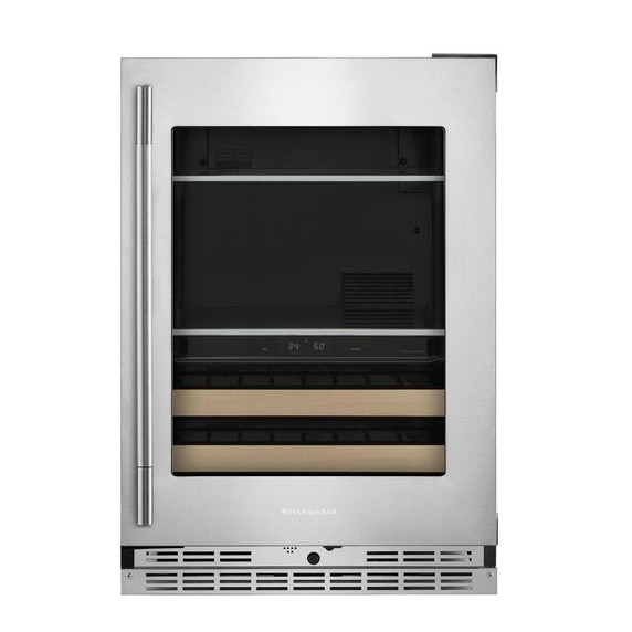 Kitchenaid® Centre de rafraîchissements avec porte en verre et porte-bouteilles à devant en bois - 24 po KUBR524SPS