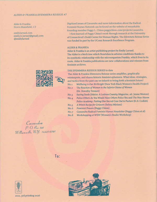 Efemmera Reissue #7: Cassandra Radical Feminist Nurses Newsletter