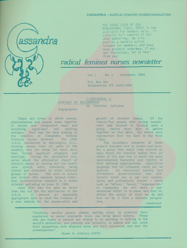 Efemmera Reissue #7: Cassandra Radical Feminist Nurses Newsletter