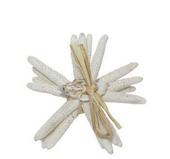 White Finger Star Bundle W/Glitter 4 - 5"  Set of 4- W/Raffia & Slice Tie