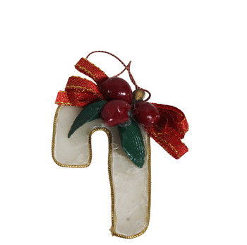 Capiz Candy Cane Ornament W/Berries