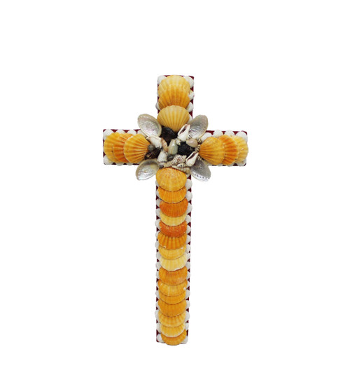 Cross with Orange Pecten Seashells 