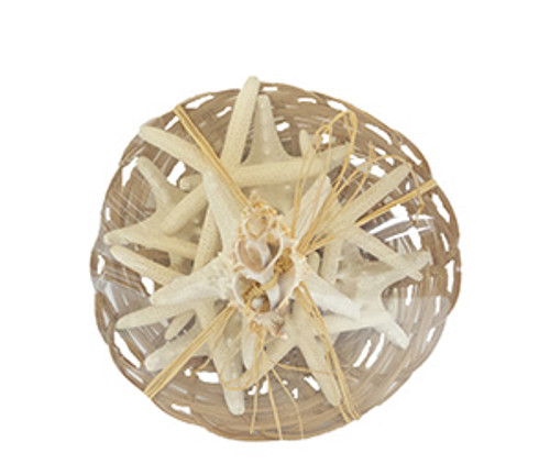 Starfish Filled Basket- 10 Piece W/Raffia & Slice Tie