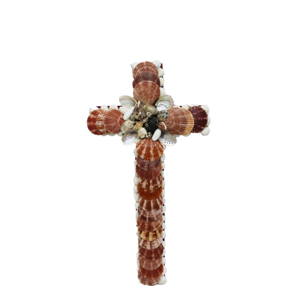 Cross with Brown Pecten Nobilis Seashells 