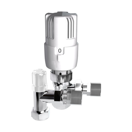 15mm Angled Thermostatic Radiator Valve White/Chrome (Twin Pack)