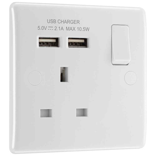 Bg Electrical Nexus 800 Series Single Pole Switched Socket, 13a, 240v, White, 30.3mm x 86mm