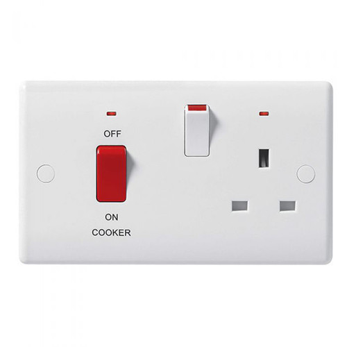 Nexus 45a Double Pole Cooker Switch With 13a Socket and Neon