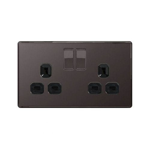 Bg Electrical Nexus Metal Switched Socket, 2 Gang, 13a, Black Nickel, 146.5mm x 31mm x 86mm