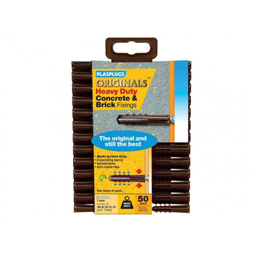 Plasplugs Originals Heavy Duty Solid Wall Fixings, Clip Of 50