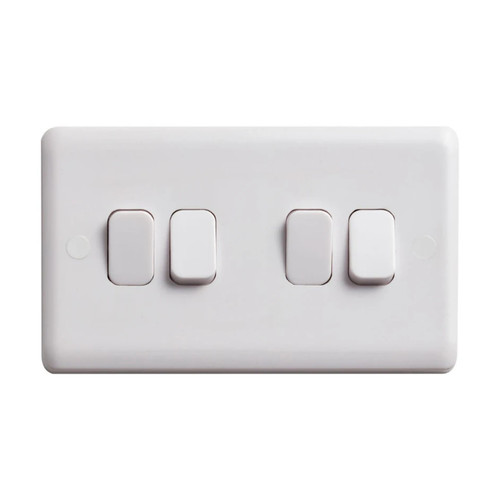 Deta Electrical Vimark Curve Plate Switch, 4 Gang, 2 Way, 25 Year Warranty, White, 10A
