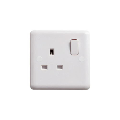 Deta Electrical Vimark Curve SP Socket, 13A, 1 Gang, Urea Formaldehyde, White, 88x88mm
