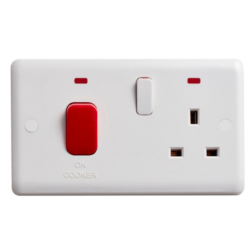 Vimark Curve 45a Cooker Control, 13a Socket, Neon, White