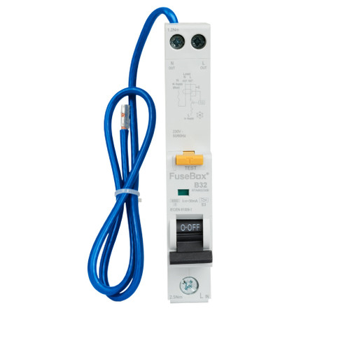 Fusebox RCBO, 32A, 1P, 230V, 6kA, Type A, Din Rail Mount, 69.6 x 18 x 114mm