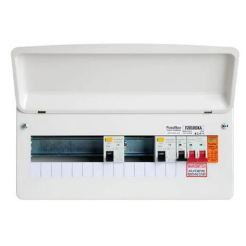 Fusebox Consumer Unit, 10 Way Dual RCD, Steel, 80A, IP2XC, White, 116x378x263mm