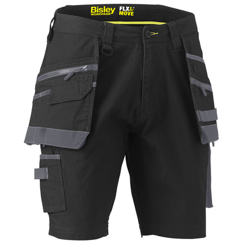 Flex & Move Stretch Cargo Shorts With Holster Tool Pocket - Black 32R
