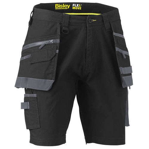 Flex & Move Stretch Cargo Shorts With Holster Tool Pocket - Black 36R
