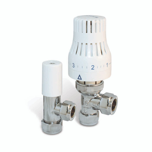 Salus 15mm Angled TRV With Lockshield & Reducer