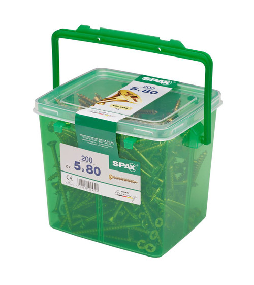 Spax Pozi Yellow Woodscrew 80mm x 5 (tub of 200)
