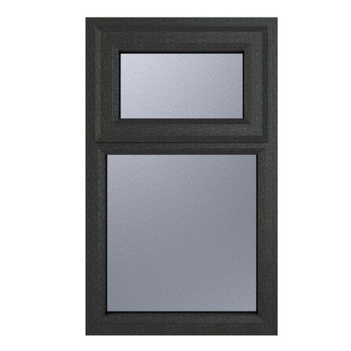 Crystal uPVC Window Grey 7016 external White Internal A Rated Top hung opener over Fixed light 610mm x 820mm Obscure Glazing