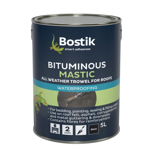 Bostik Bituminous Mastic, All Weather, Trowel Applied, Black, 5 L