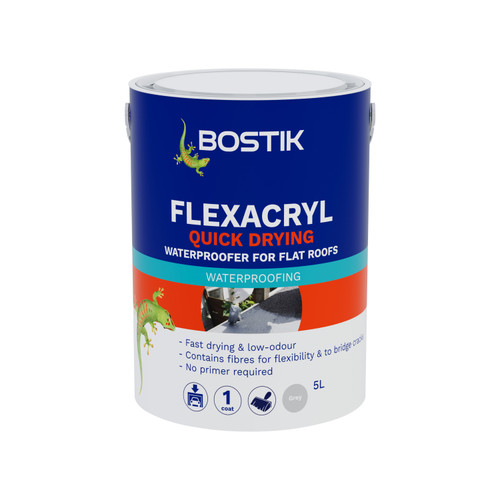 Bostik Flexacryl Quick Drying Waterproof Roof Coating, Grey, 5 L