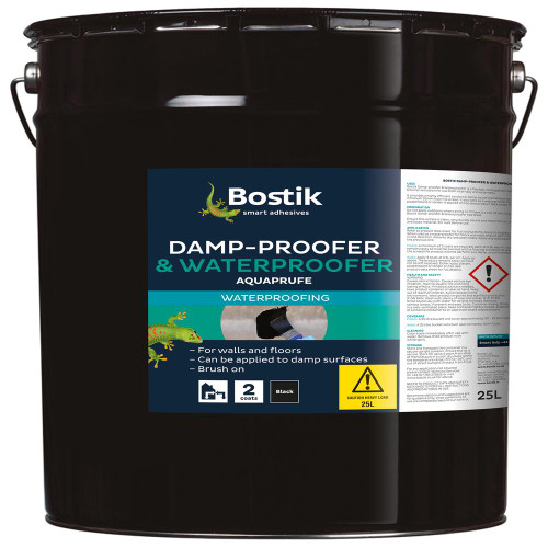 Bostik Aquaprufe Damp Proofer & Waterproofer, Black, 25 L