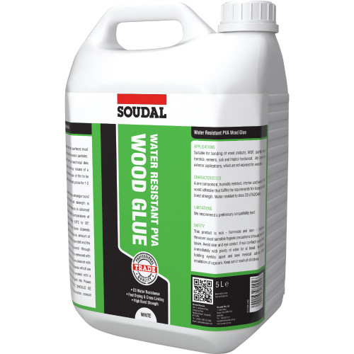 Soudal Water Resistant D3 Wood Adhesive, White, 5l