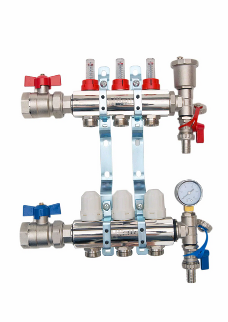 Hetta Ufh Manifold 3-Way With Iso Valves and Gauges