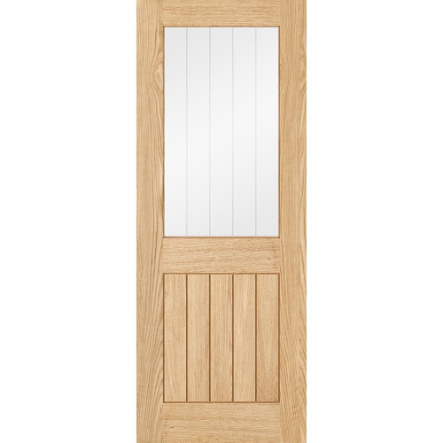Belize Oak Prefinished Vertical 5 Panel and 1 Light Clear Glass Glazed Internal Door 1981mm x 838mm x 35mm