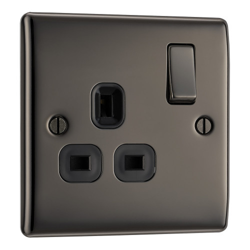Black Nickel 13A 1Gang Switched Socket
