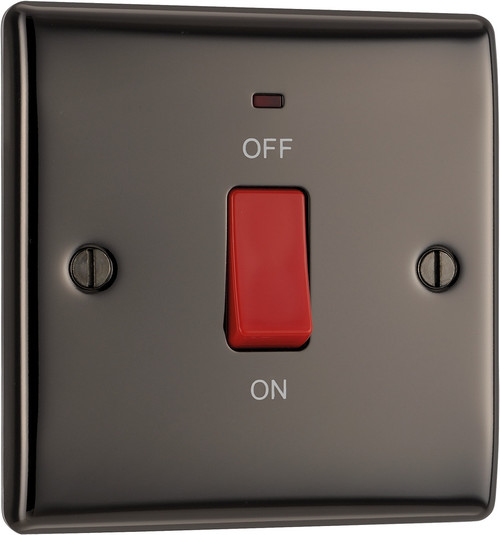 Black Nickel 45a Cooker Switch with Neon, Square Plate