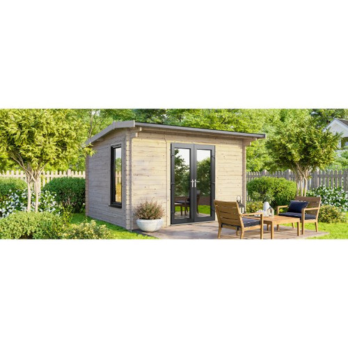 12x8 Power Apex Log Cabin, Doors Central - 44mm