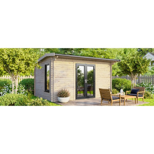 14x8 Power Apex Log Cabin, Doors Central - 44mm