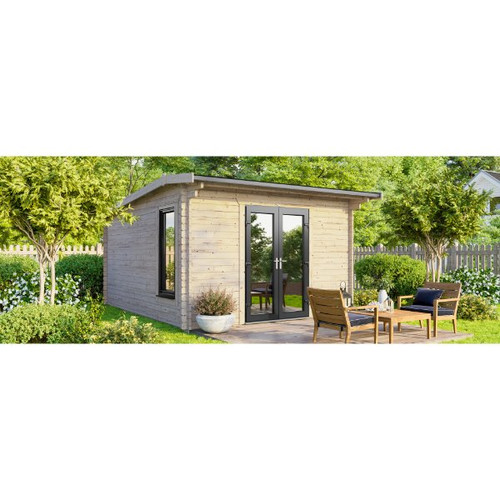 12x12 Power Apex Log Cabin, Doors Central - 44mm