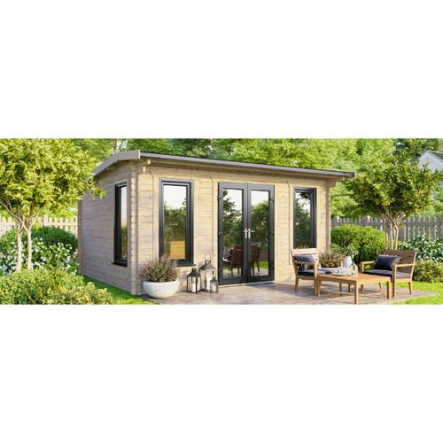 16x10 Power Apex Log Cabin, Doors Central - 44mm