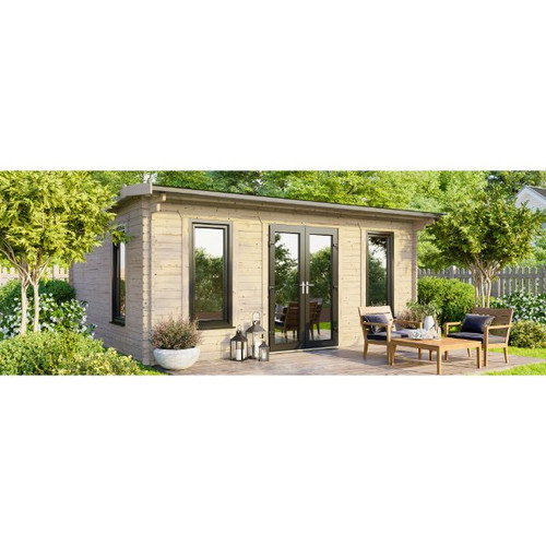 18x14 Power Apex Log Cabin, Doors Central - 44mm