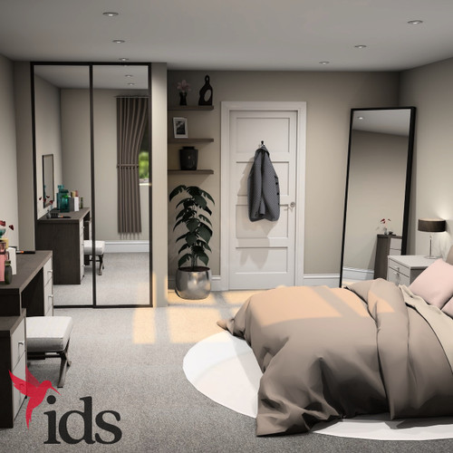 Interior Door Systems: Timeless 2-Door Sliding Wardrobe Door Kit, Destressed Bronze Frame with Silver Mirror Panels, 2260mm x 1145mm