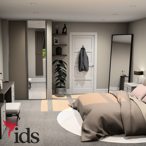 Interior Door Systems: Timeless 2-Door Sliding Wardrobe Door Kit, Brushed Aluminum Frame with Stone Grey, Silver Mirror Panels, 2260mm x 1185mm