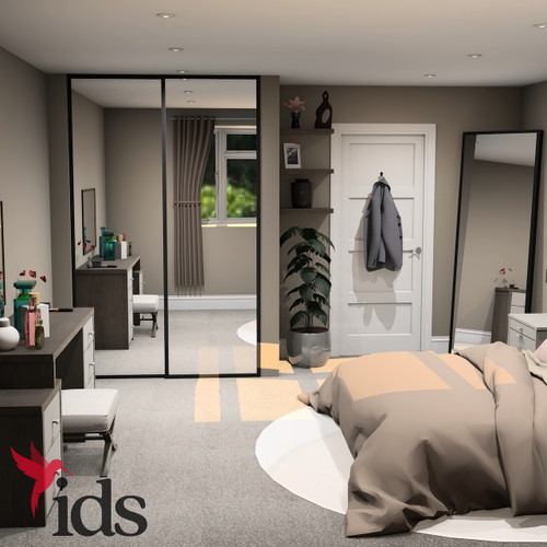 Interior Door Systems: Timeless 2-Door Sliding Wardrobe Door Kit, Black Frame with Silver Mirror Panels, 2260mm x 1489mm