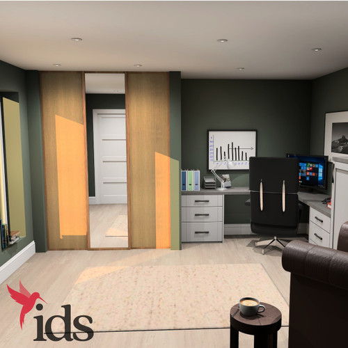 Interior Door Systems: Timeless 3-Door Sliding Wardrobe Door Kit, Light Oak Frame with Light Ferrara Oak, Silver Mirror, Light Ferrara Oak  Panels, 2260mm x 1760mm