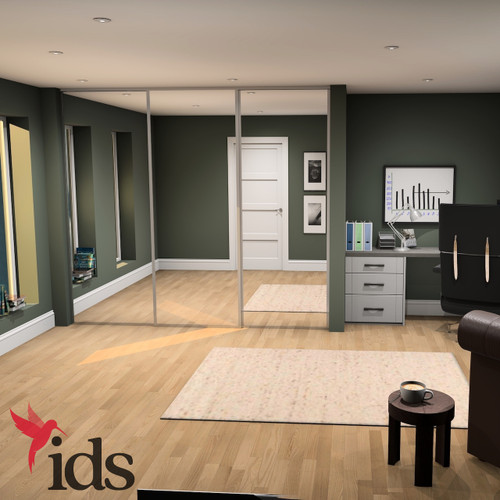 Interior Door Systems: Timeless 3-Door Sliding Wardrobe Door Kit, Titanium Frame with Silver Mirror Panels, 2260mm x 2672mm