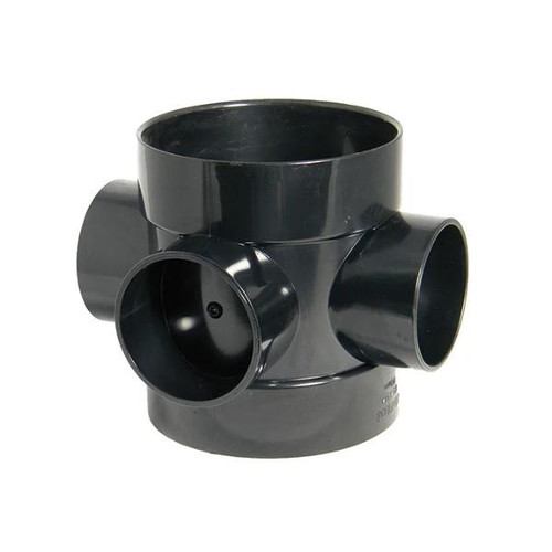 FloPlast Solvent Weld 3-Boss Double Socket Short Pipe Black 110mm SP583B