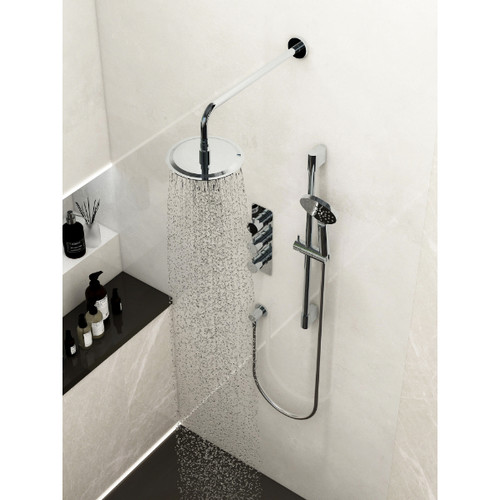 Distinct Tasman Round Three Handle Twin Outlet Concealed Valve, Brass Plate, Brass, Chrome, 0.2 Bar, 3 Bar, 80 mm x 264 mm