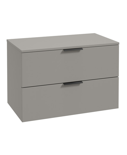 Stockholm 80cm 2 Drawer Vanity Unit, Matt Khaki, Black Handle (Unit & Basin)