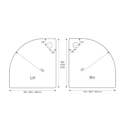 Distinct Low Profile Offset Quadrant Anti-Slip Left Hand Shower Tray 1000mm x 800mm