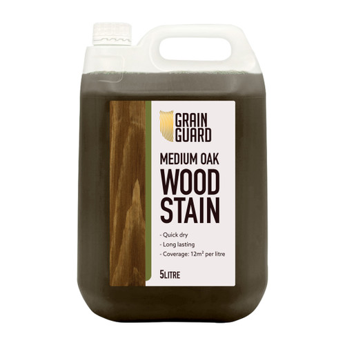 Grain Guard Wood Stain, Water Based, Medium Oak, 5l