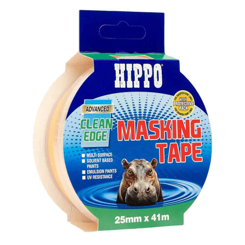 Hippo Clean Edge Masking Tape, 25mm x 41m, Yellow
