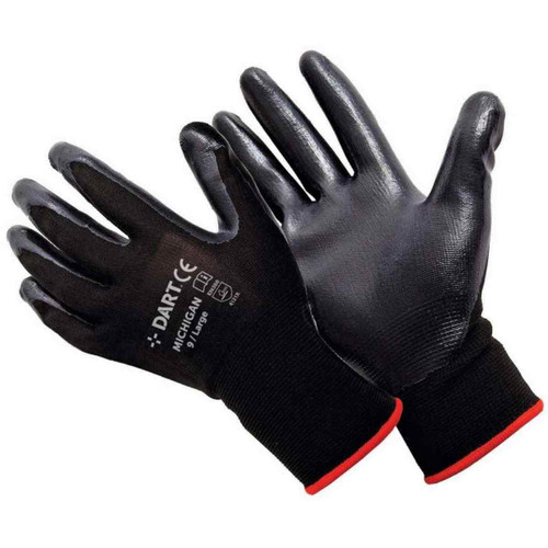 Dart Handmax Michigan Black Nitrile Gloves, Large, Size 9