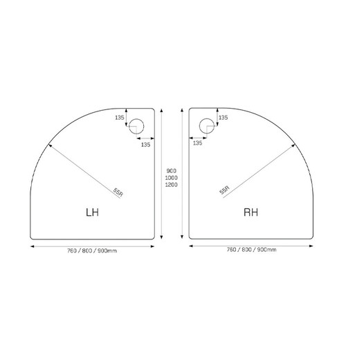 Distinct Low Profile Offset Quadrant Anti-Slip Shower Tray, Left Hand 900mm x 800mm